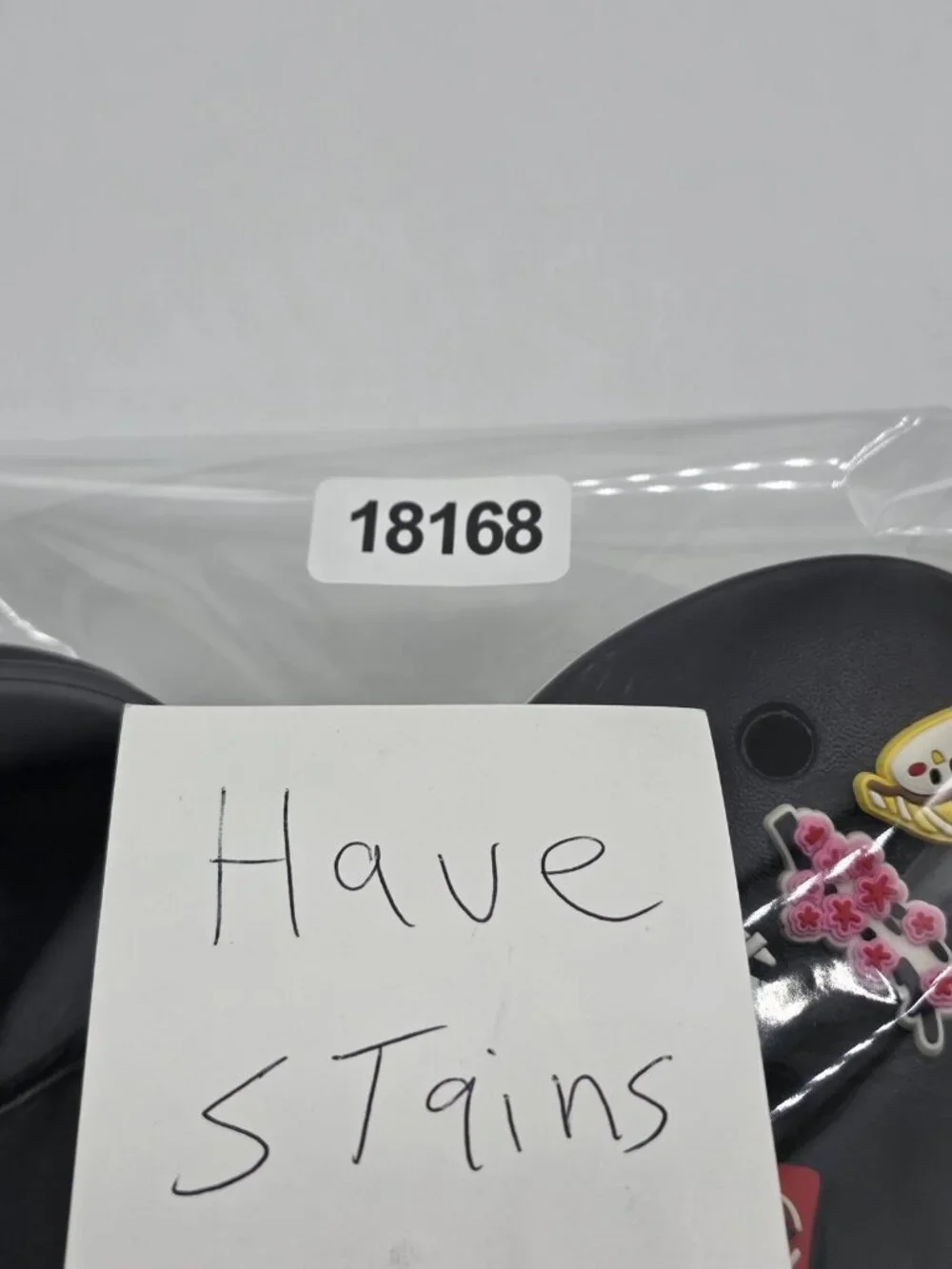 Crocs Clog Shoes Mens Size 9 Black Jibbitz Slip On Sandals Stains Comfort Casual - Picture 12 of 12